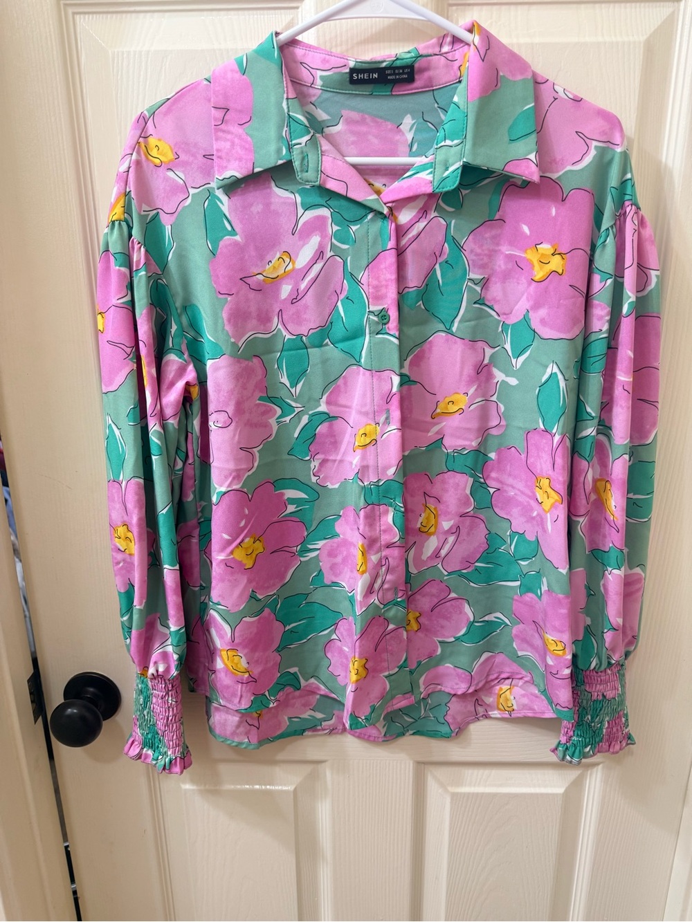 SHEIN Pink & Green Floral Button-Up Shirt